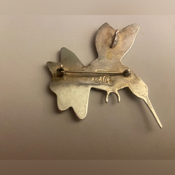 Vintage Alia Mexico Silver & Inlaid Abalone Hummingbird Brooch/Pendant Combo - - Picture 3 of 4